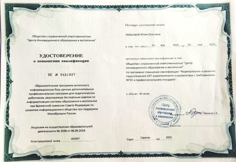 Документ преподавателя Лобанова Юлия Олеговна