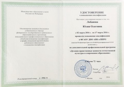 Документ преподавателя Лобанова Юлия Олеговна