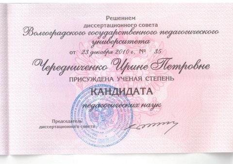 Документ преподавателя Чередниченко Ирина Петровна