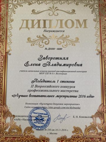 Документ преподавателя Заворотняя Елена Владимировна