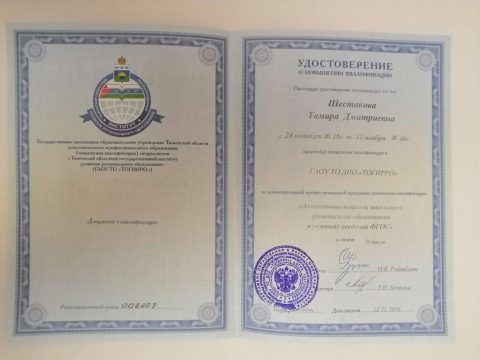 Документ преподавателя Шестакова Тамара Дмитриевна
