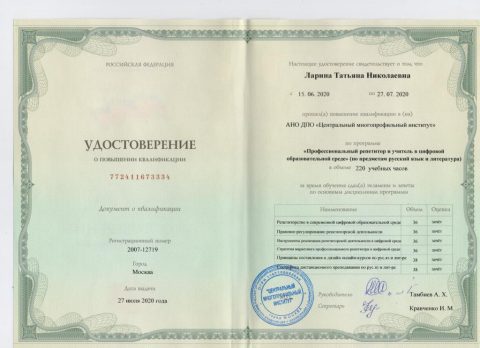 Документ преподавателя Ларина Татьяна Николаевна