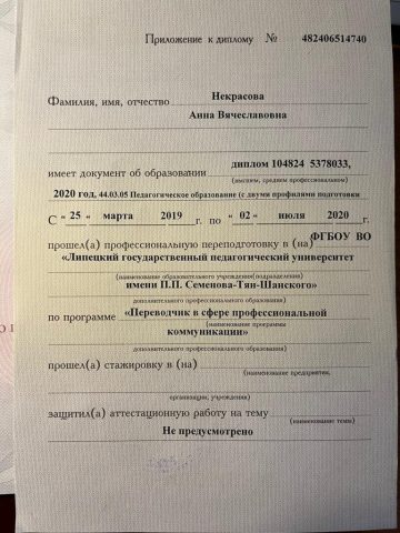 Документ преподавателя Некрасова Анна Вячеславовна