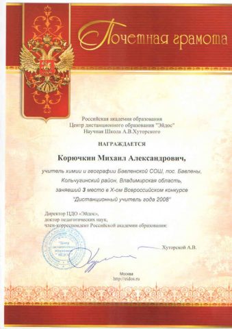 Документ преподавателя Корючкин Михаил Александрович