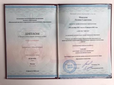 Документ преподавателя Мамедова Полина Гудратовна