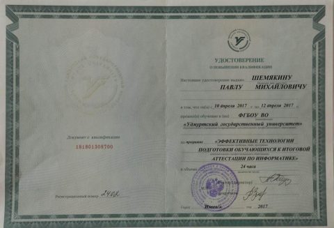 Документ преподавателя Шемякин Павел Михайлович