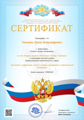 Документ преподавателя Ткаченко Елена