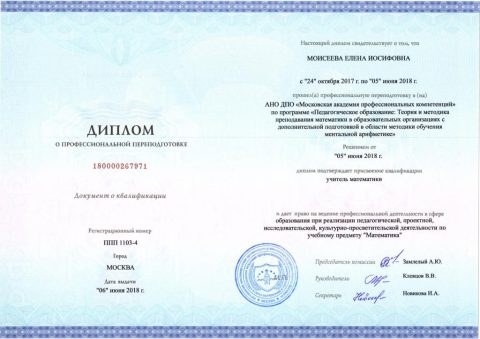 Документ преподавателя Моисеева Елена Иосифовна
