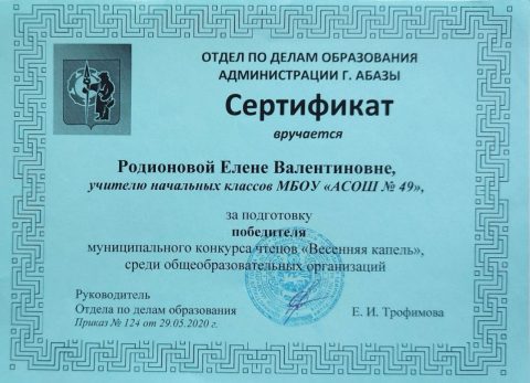 Документ преподавателя Родионова Елена Валентиновна