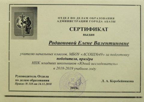 Документ преподавателя Родионова Елена Валентиновна