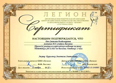 Документ преподавателя Дон Светлана Владимировна