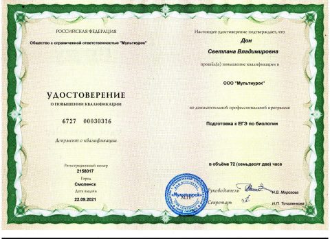 Документ преподавателя Дон Светлана Владимировна