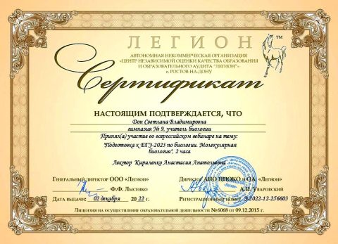 Документ преподавателя Дон Светлана Владимировна