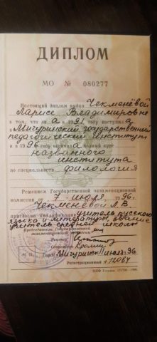 Документ преподавателя Чекменева Лариса Владимировна