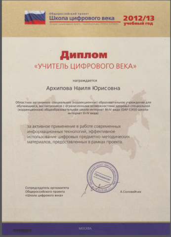 Документ преподавателя Архипова Наиля Юрисовна