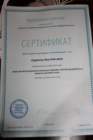 Документ преподавателя Серёгина Яна Олеговна