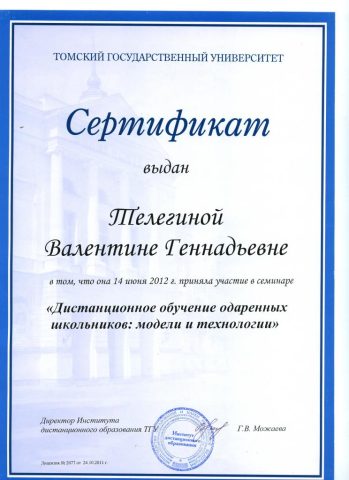 Документ преподавателя Телегина Валентина Геннадьевна
