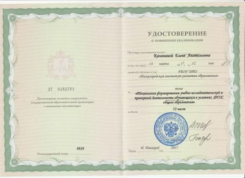Документ преподавателя Казянина Елена Анатольевна