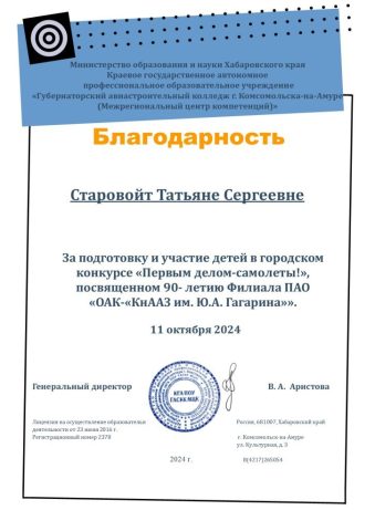 Документ преподавателя Старовойт Татьяна Сергеевна