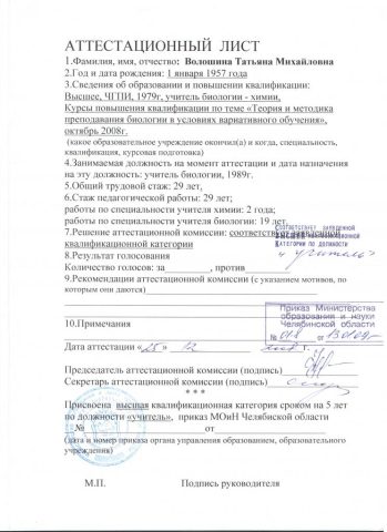 Документ преподавателя Волошина Татьяна Михайловна