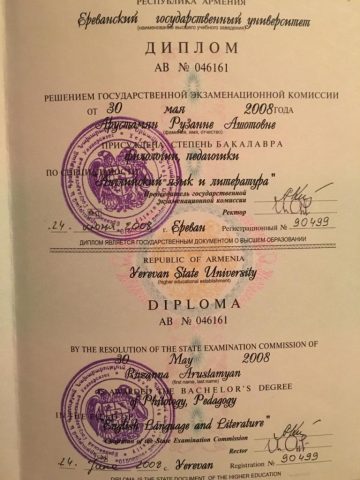 Документ преподавателя Арустамян Рузанна Ашотовна
