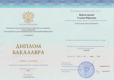 Документ преподавателя Верхоглядова Ульяна Юрьевна
