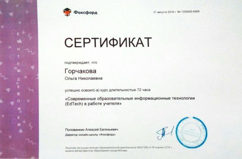 Документ преподавателя Горчакова Ольга Николаевна