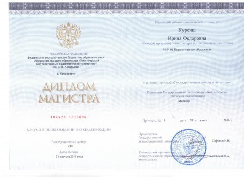 Документ преподавателя Курсиш Ирина Федоровна