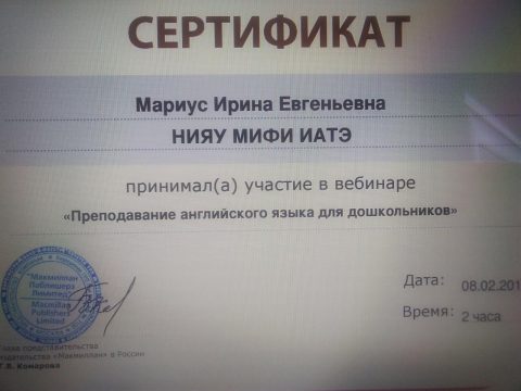 Документ преподавателя Мариус Ирина Евгеньевна