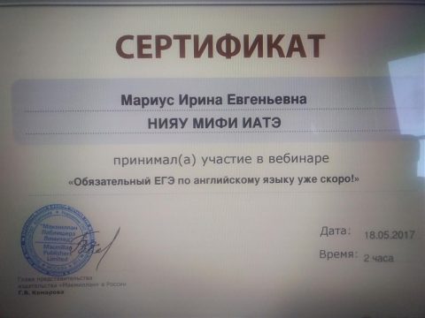 Документ преподавателя Мариус Ирина Евгеньевна