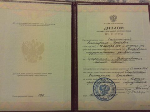 Документ преподавателя Самчинская Екатерина Сергеевна