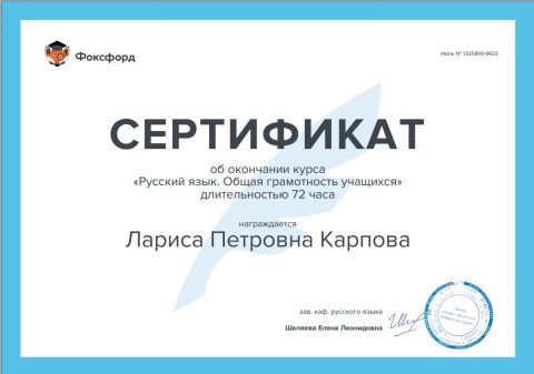 Документ преподавателя Карпова Лариса Петровна