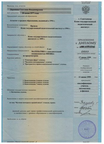 Документ преподавателя Терехина Светлана Владимировна