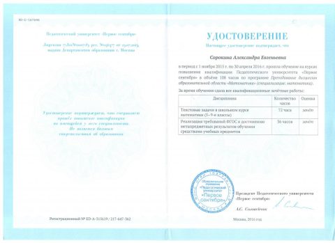 Документ преподавателя Сорокина Александра Евгеньевна