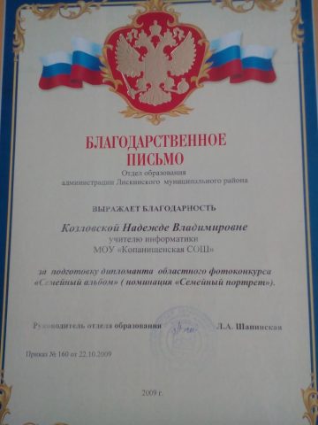 Документ преподавателя Козловская Надежда Владимировна