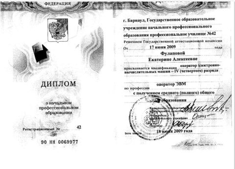 Документ преподавателя Фулапова Екатерина Алексеевна