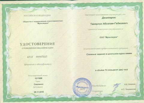 Документ преподавателя Джаппаров Тамерлан Абсалам-Гаджиевич