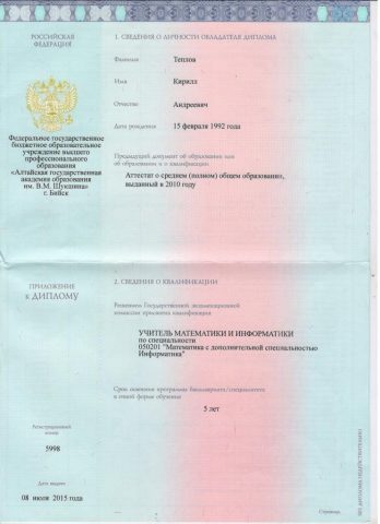 Документ преподавателя Теплов Кирилл Андреевич