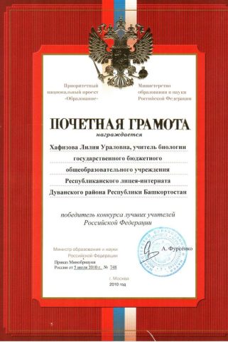 Документ преподавателя Хафизова Лилия Ураловна