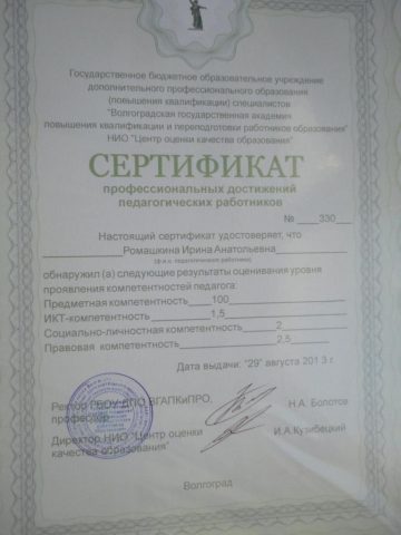 Документ преподавателя Ромашкина Ирина Анатольевна