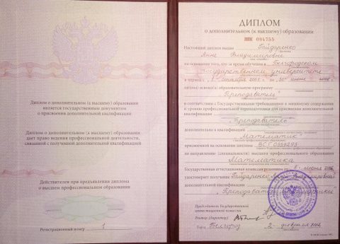 Документ преподавателя Гайдаренко Анна   Владимировна