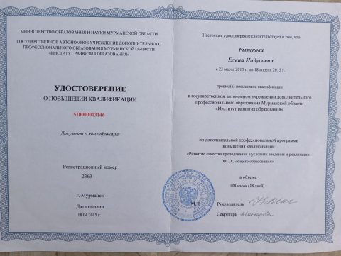 Документ преподавателя Рыжкова Елена Индусовна