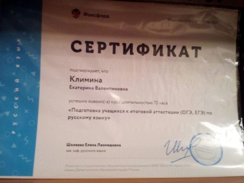 Документ преподавателя Климина Екатерина Валентиновна