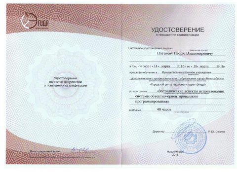 Документ преподавателя Плетнев Игорь Владимирович