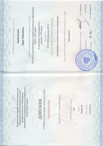 Документ преподавателя Калентьева Лара Сергеевна