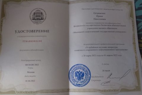Документ преподавателя Островских Ирина Николаевна
