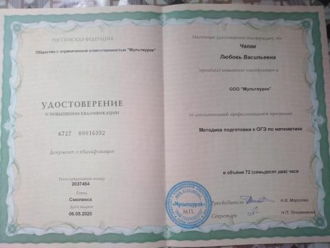 Документ преподавателя Чалая Любовь Васильевна